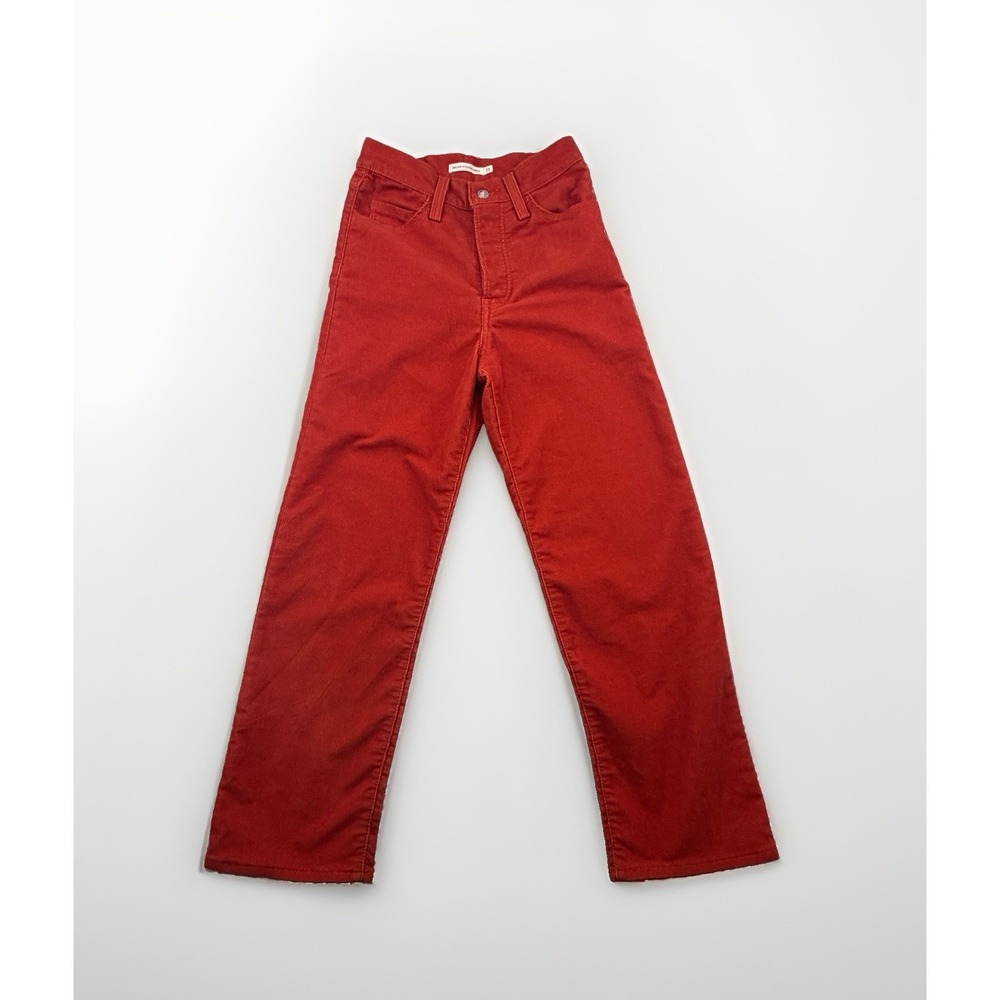 Levi's Ribcage Straight Ankle Corduroy Pants Women's Sz 25 Red Orange Button Fly